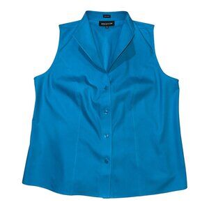 Jones New York Turquoise Blue Sleeveless Non-Iron Open Collar Top Women's 14W